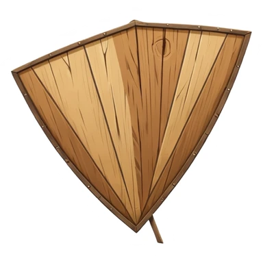 Old, faded, cracked wooden kite-shield with quarter panel design sticker