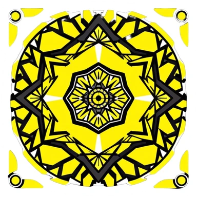 kaleidoscope effect in black, white, and neon yellow sticker