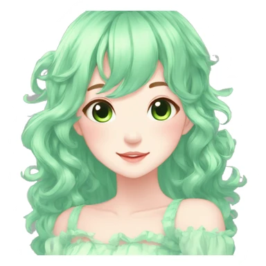 Gorgeous Beautiful Blushing Petite Pastel-Fairy-Anime-Green-Pastel-Girl with pretty hair aesthetic sticker