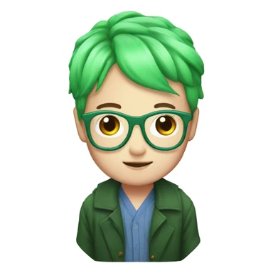 pink hair, Japanese, green glasses, white sticker