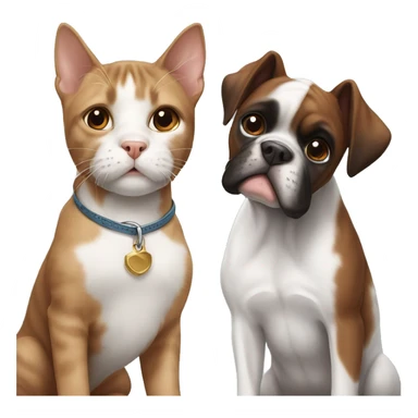 black white and brown kitten and a boxer dog sticker