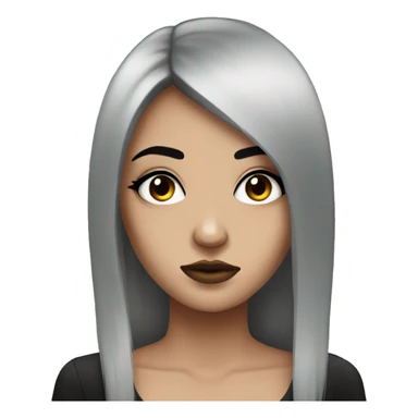 Emo woman with eyeshadow, black long hair, one eye covered by her hair sticker