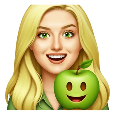 Edit the image to depict a blonde with long hair and swamp eyes laughing, in the apple emoji style. sticker