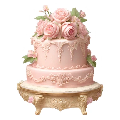 vintage rococo highly detailed pale pink cake with flowers sticker