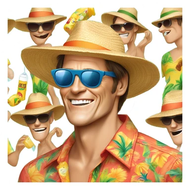 jim carrey beach shirt sun glasses sunscreen and beach hat  sticker