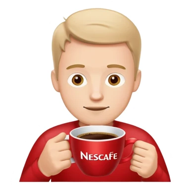 white guy drinking coffee with red cup with text nescafe sticker