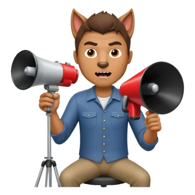 A werewolf film director in a director chair with a megaphone sticker