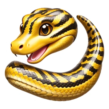 cinematic-cute-anaconda-portrait-emoji,-head-tilted-playfully-and-inquisitively,-with-a-sleek,-shimmering-body-adorned-with-detailed-scale-sriped patterns-and-round,-sparkling-eyes-full-of-wonder,-simplified-yet-irresistibly-adorable-features sticker