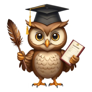 Owl smiling with graduation hat and diploma in claws sticker