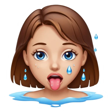 Girl with brown hair, blue eyes, a wet face and her tongue out. Can you make her face more wet? Can you add clear water droplets on her face and tongue? sticker