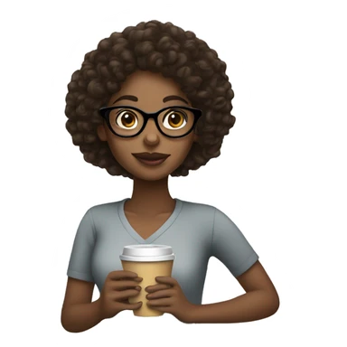 black girl with curly hair and glasses drinking coffee sticker