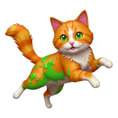 Chat roux qui saute dans la peinture sticker