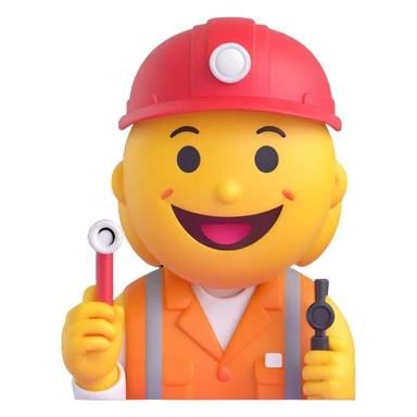 3D smiley emoji, round shape, railway worker hat and whistle, smiling face sticker