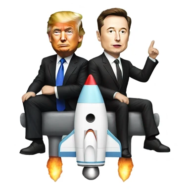 trump and ELon musk sitting on rocket  sticker