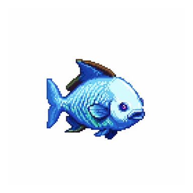 Minecraft inventory fish, eye pointing down-left at 45-degree angle, square texture, isolated fish with transparent background, pixel art game texture sticker