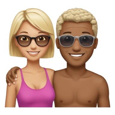 Black man with short salt n pepper hair with younger blonde  both smiling on beach   sticker