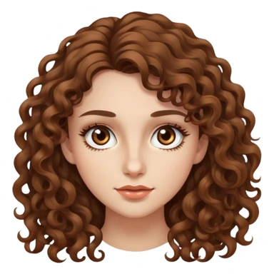 young woman with long curly brown hair, hazel eyes, long eyelashes sticker