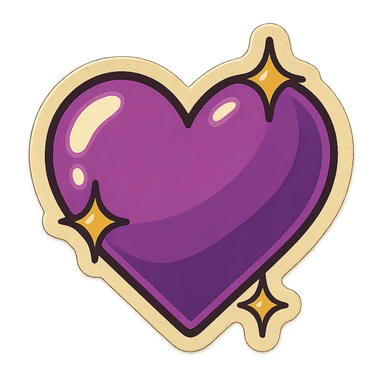 retro sticker of a purple heart with sparkles, bold outlines, vintage sticker style sticker