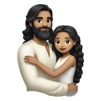 Light skin;Black long hair girl  in a white saree hugging with a man with black beard and hair on top sticker