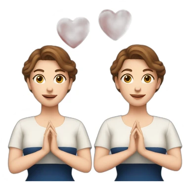 A white woman with brown hair, making a heart symbol with her hands (with long earrings and dark blue dress) making a heart symbol with her hands sticker