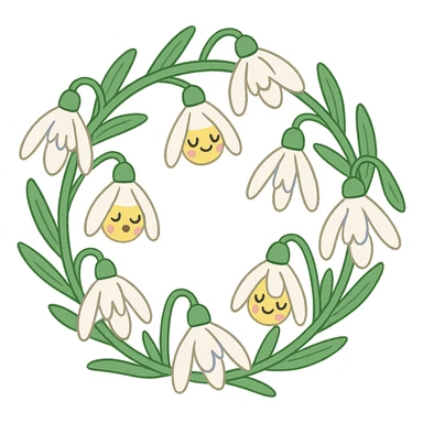 a delicate floral wreath made entirely of snowdrops sticker