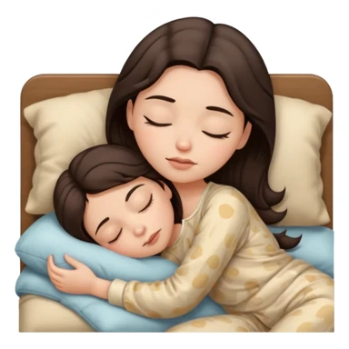 Girl with dark brown hair sleeping with beige pijama sticker