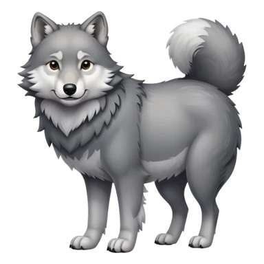 Gray wolf with a very large pregnant belly, standing on all fours, fluffy tail sticker