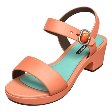 A 3D cartoon Peach coral open-toe sandal with ankle straps and smooth curved sole, isolated plain background, Memoji-style rendering. sticker