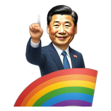 xi jinping smiling and waving rainbow flag into olympic fire sticker
