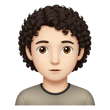 boy, really dark brown hair, curly hair, dark brown eyes, pale skin, , hair sticker