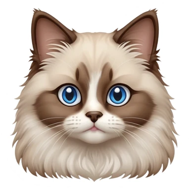 cinematic-fluffy-brown-ragdoll-cat-portrait-emoji,-head-tilted-cutely-with-big,-sparkling-blue-eyes,-soft-brown-and white-colored-fur-with-darker-points-on-the-ears,-face,-and-paws,-simplified-yet-irresistibly-adorable-features, sticker