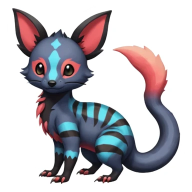 Rare exotic cute epic aesthetic gothic colorful Salandit-Eevee-Civet-species-Fakemon-hybrid-creature, with markings, full body sticker