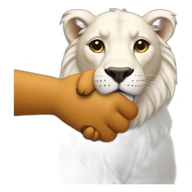 lion shake hand with dog sticker
