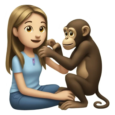 girl petting a monkey sticker