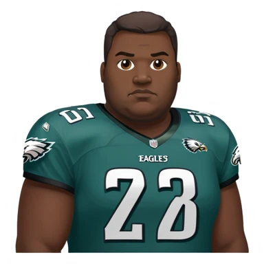 Cartoon portrait of a large man with a dark complexion and a Philadelphia Eagles jersey sticker