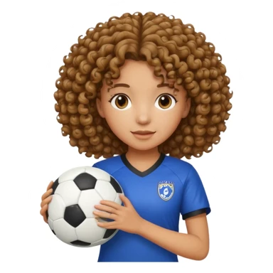 Chica con cabello rizado y con una pelota de futbol en las manos sticker