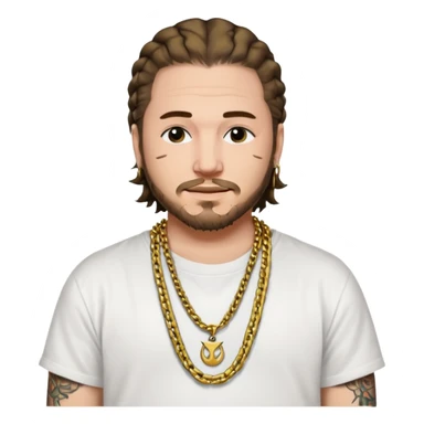 post malone with gold chain necklace, having tattooed sticker