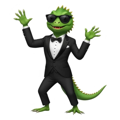capitalist iguana in tuxedo with black sunglasses dancing sticker