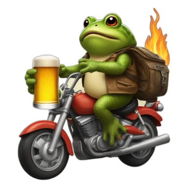 Toad in a motorbike with a beer in hand an fire souround sticker