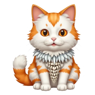 cat full body sitting with fish bones in mouth sticker
