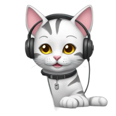 Call center operator cat with a laptop sticker