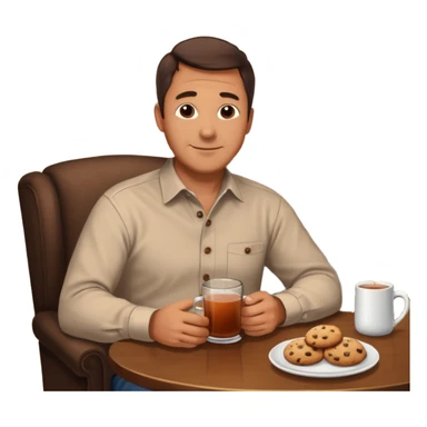 Cozy handsome 45 year old man sitting next to a nice fireplace with a hot apple cider, book, and plate of chocolate cookies. sticker