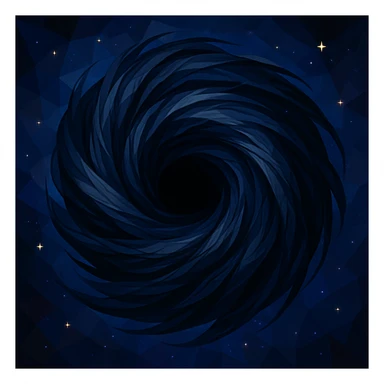 a black hole made of swirling hair, cosmic and mysterious, with strands forming a spiral, low-poly polygonal illustration style, cosmic and mysterious sticker