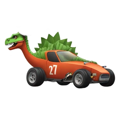 Dinosaur in race car with smoke coming out the end sticker