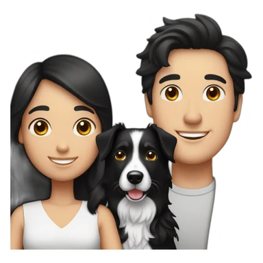 Family  man, long black hair woman and smallblack border collie sticker