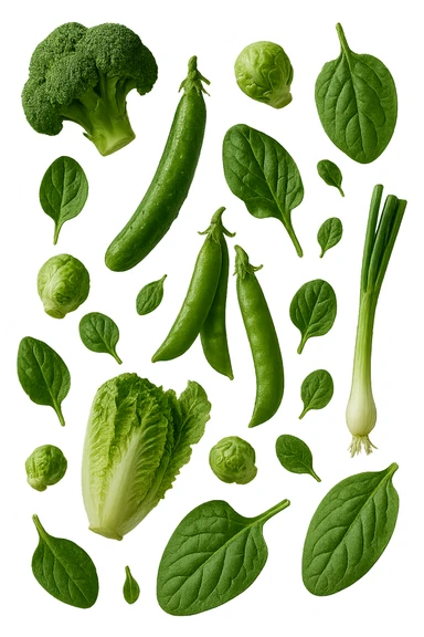 varie verdure verdi fluttuano in aria e cadono verticalmente, IPERREALISTICA 4K sticker