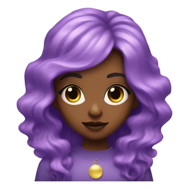a girl with purple long wavy hair, with an inverted moon pattern on her forehead and glitter under her eyes sticker