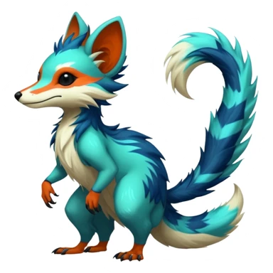 Cool randomly colored colorful furry anthropomorphic fantasy-Vernid-creature by LiLaiRa with a long tufted tail with edgy markings (full body) sticker