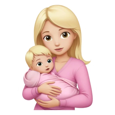 Blonde girl holding a new born baby while the baby is wrapped in pink. sticker