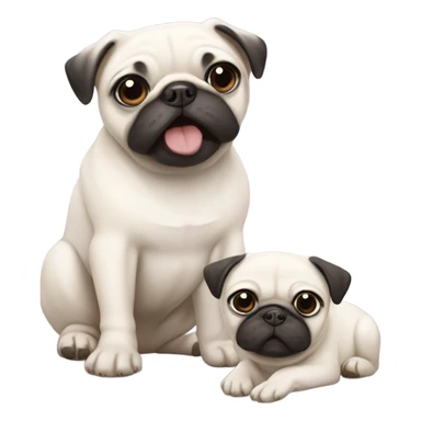 two white pugs, an adult and a baby sticker